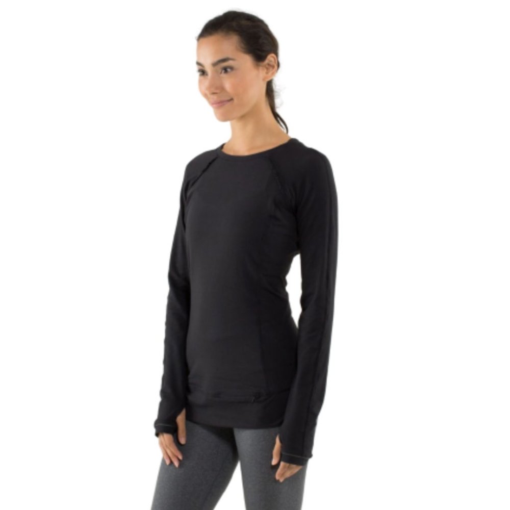 Lululemon Full Tilt Top Shirt Womens 6 Black Crew Neck Long Sleeve Ruffle Run - Picture 12 of 12